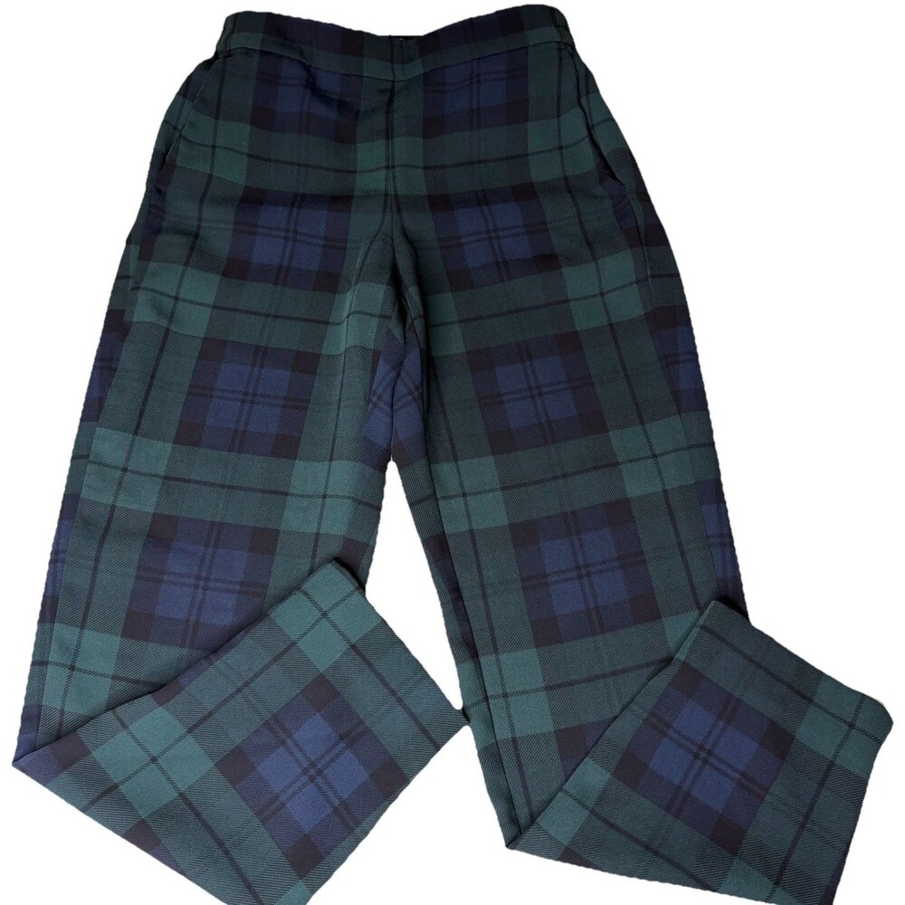 J Crew Jamie Pant Womens Size 2 Black Watch Plaid Pull On Green Navy Blue
